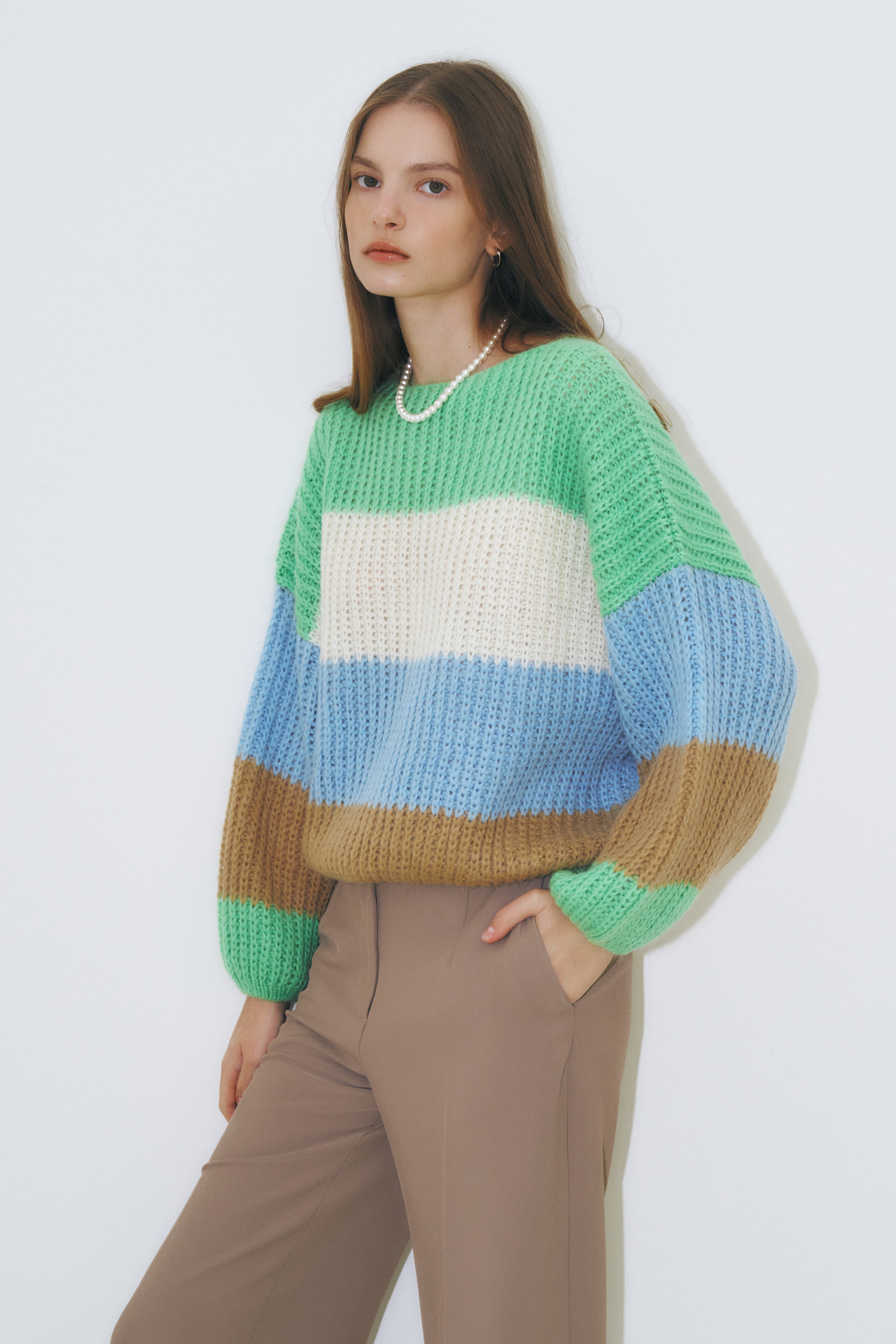 Mohair color block sweater (blue)