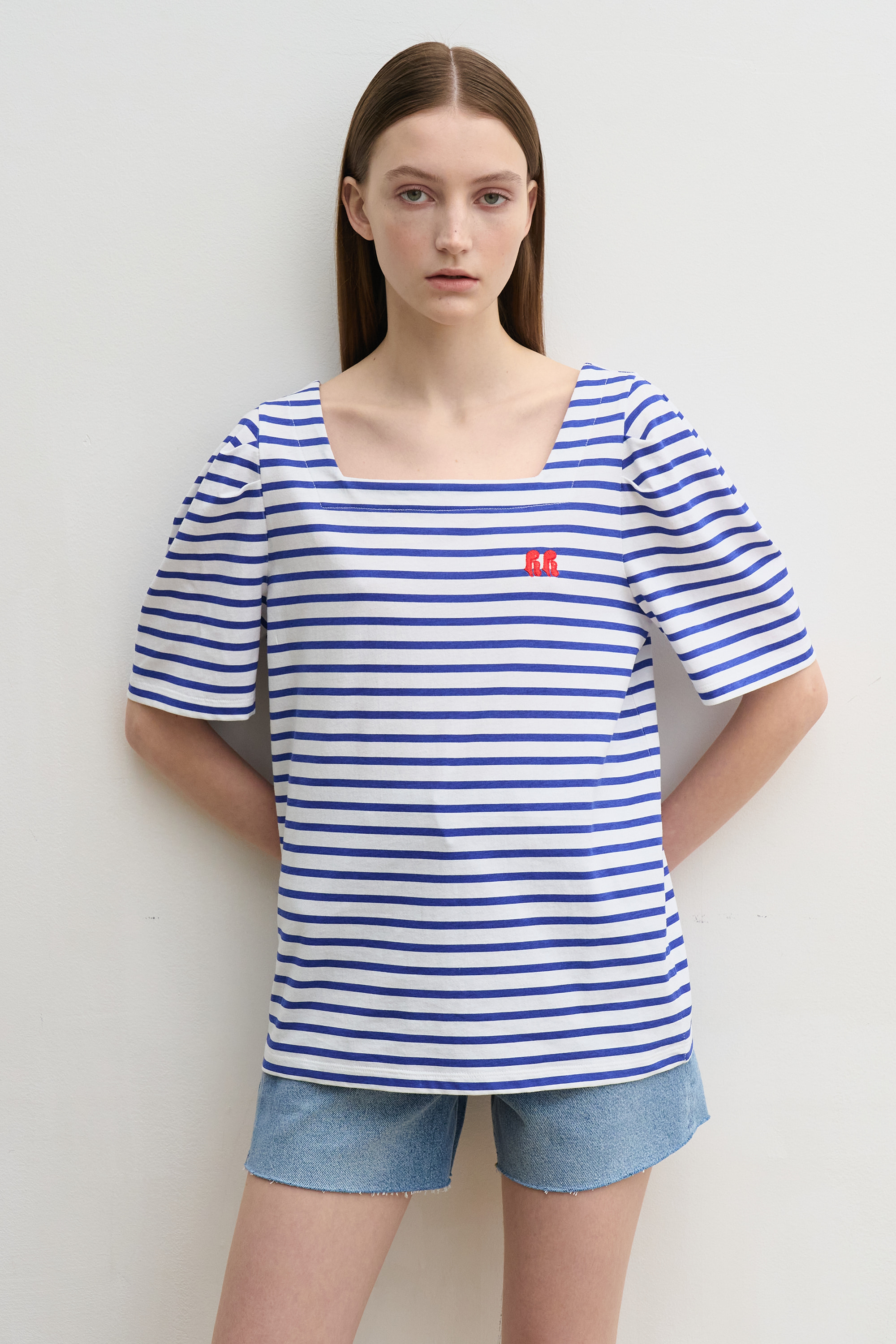 Stripe square-neck t-shirts (blue)