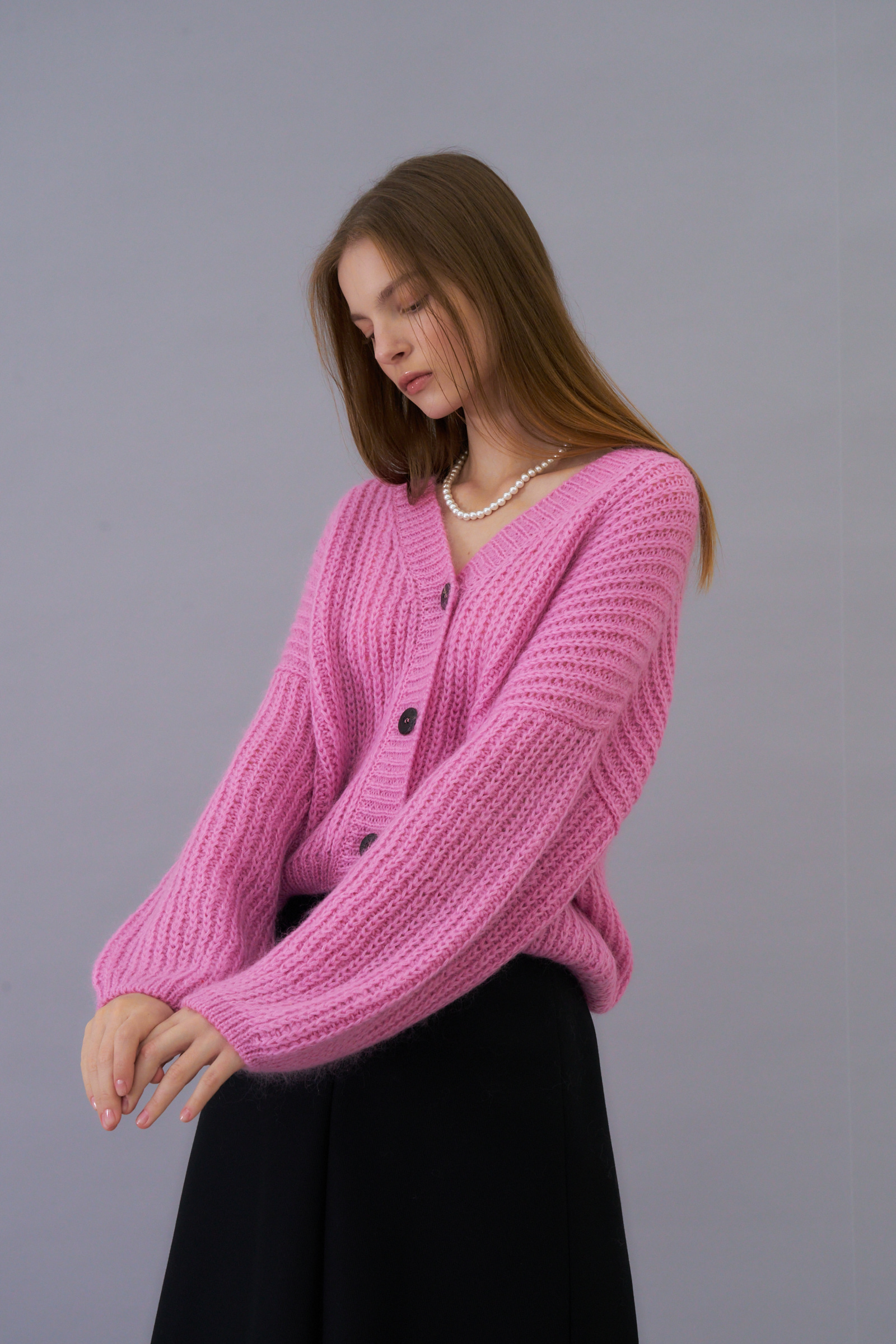 Mohair volume knit cardigan (pink)