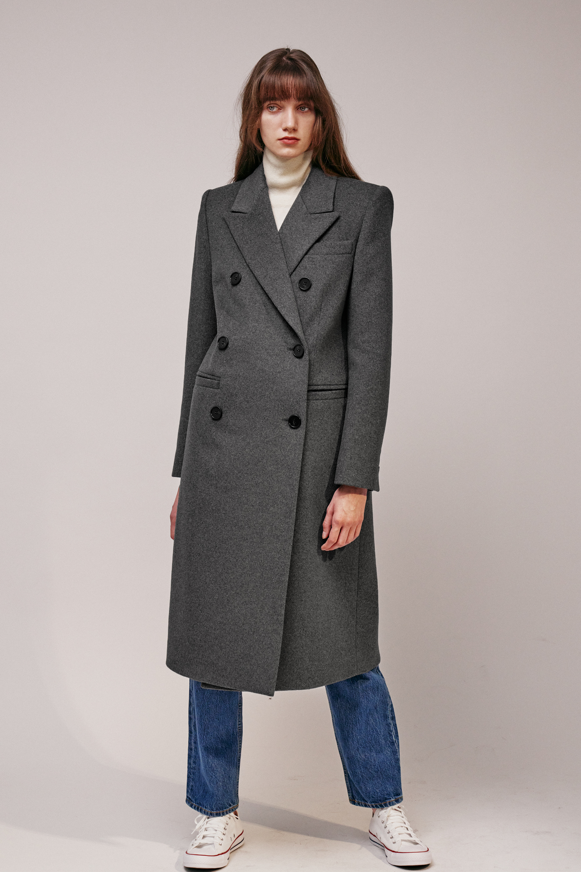 Cashmere Double-Breasted Coat (GREY)