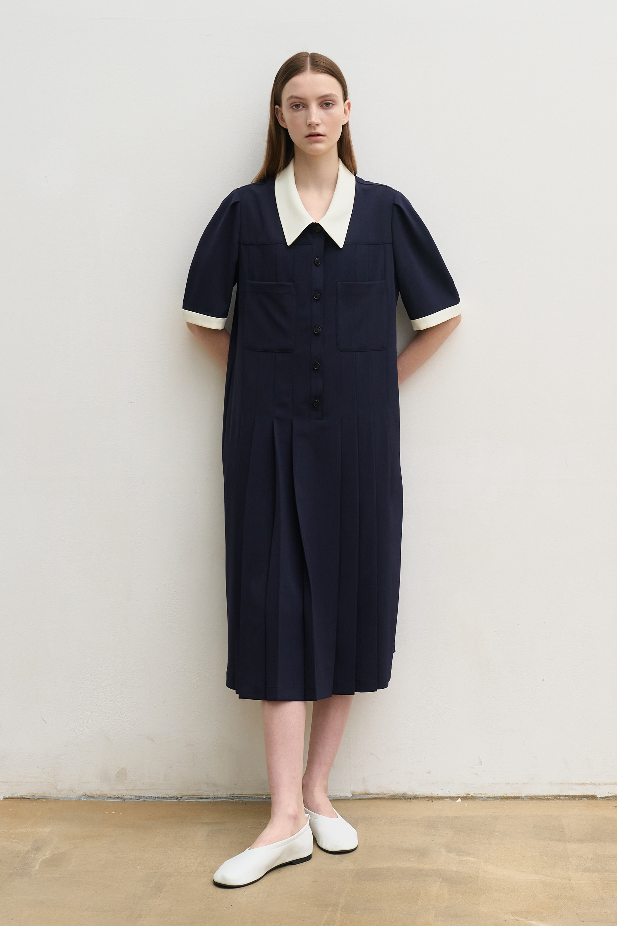 [리오더:6/22 예약배송] Diana pleated midi dress (navy)