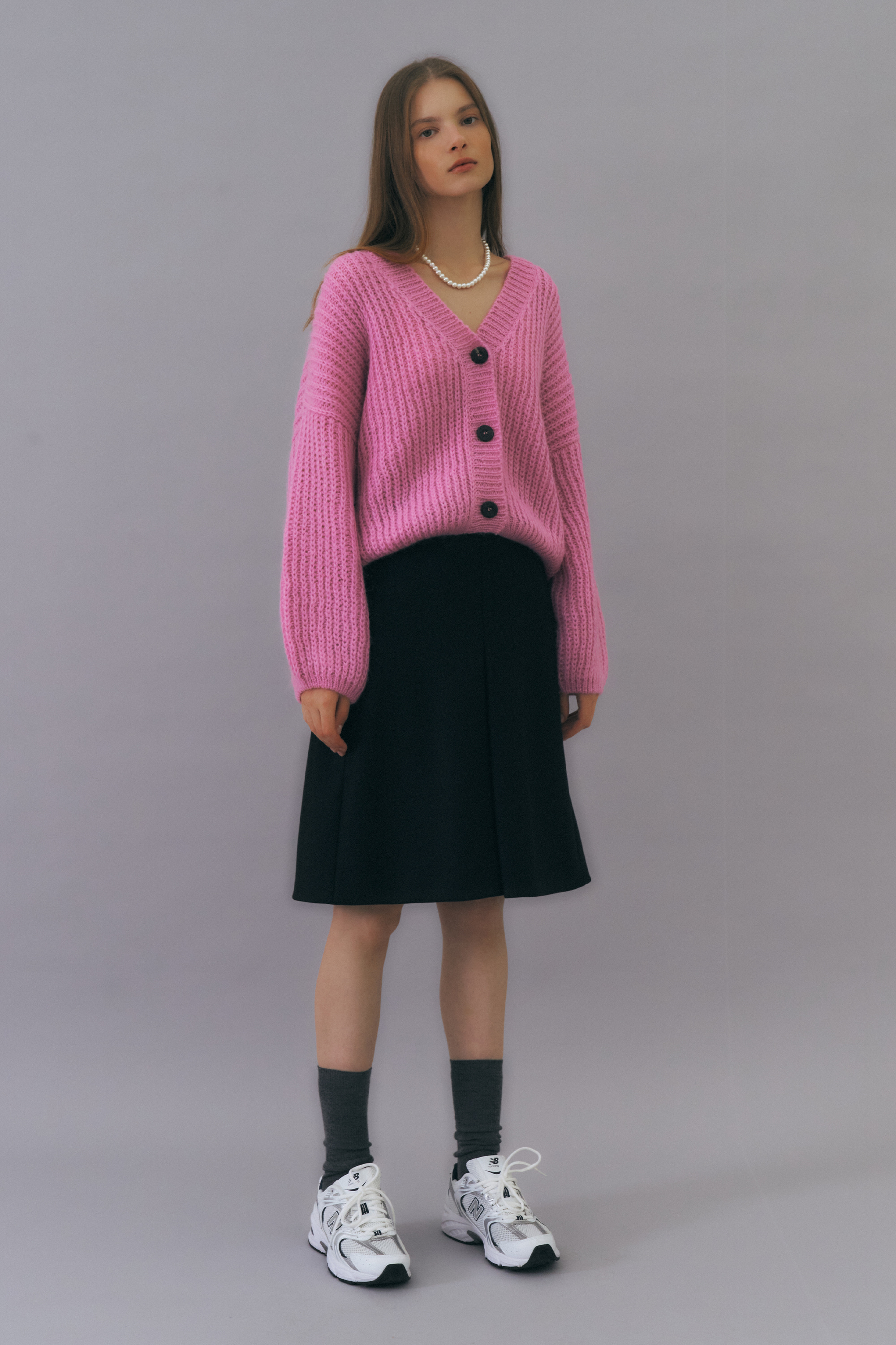 Mohair volume knit cardigan (pink)