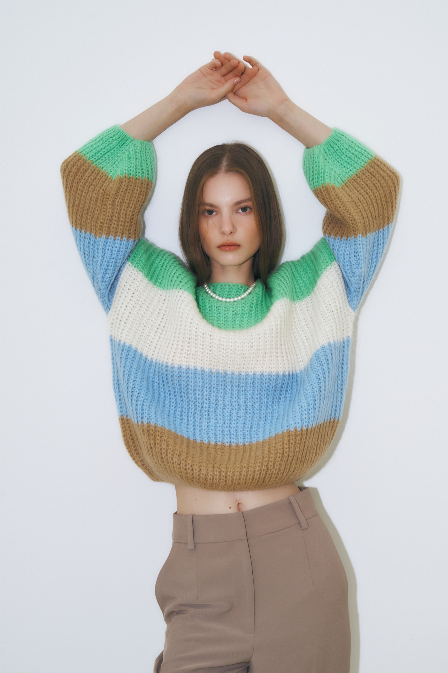 Mohair color block sweater (blue)